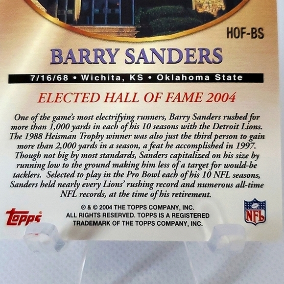 Detroit Lions Barry Sanders #20 Autographed Football Trading Card - Picture 4 of 5